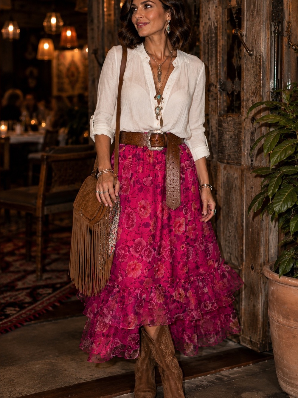 Floral Pink Ruffle Maxi Skirt